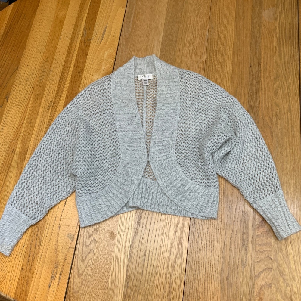 Ann Taylor Loft Petites Gray Mohair Blend Open Knit Shrug Cardigan XSP